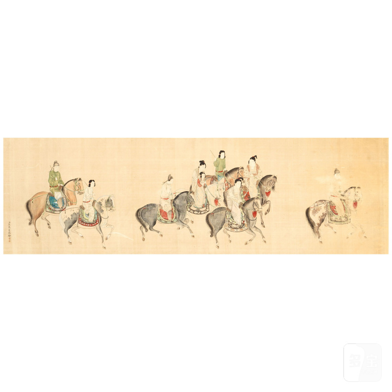 （款）焦炳貞 臨虢國夫人游春圖 設色絹本 畫板畫框 | AFTER JIAO BINGZHEN
